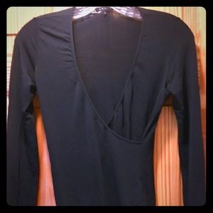 Theory stretch long sleeve faux wrap blouse